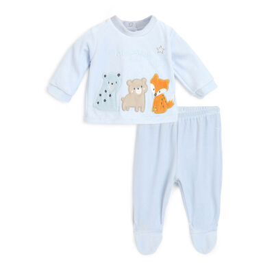 Boys Light Blue Printed Smock with Legging